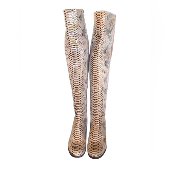Pierre Dumas Women’s Over the Knee Boots Size 8.5M Faux Suede Snake Print - Picture 3 of 15